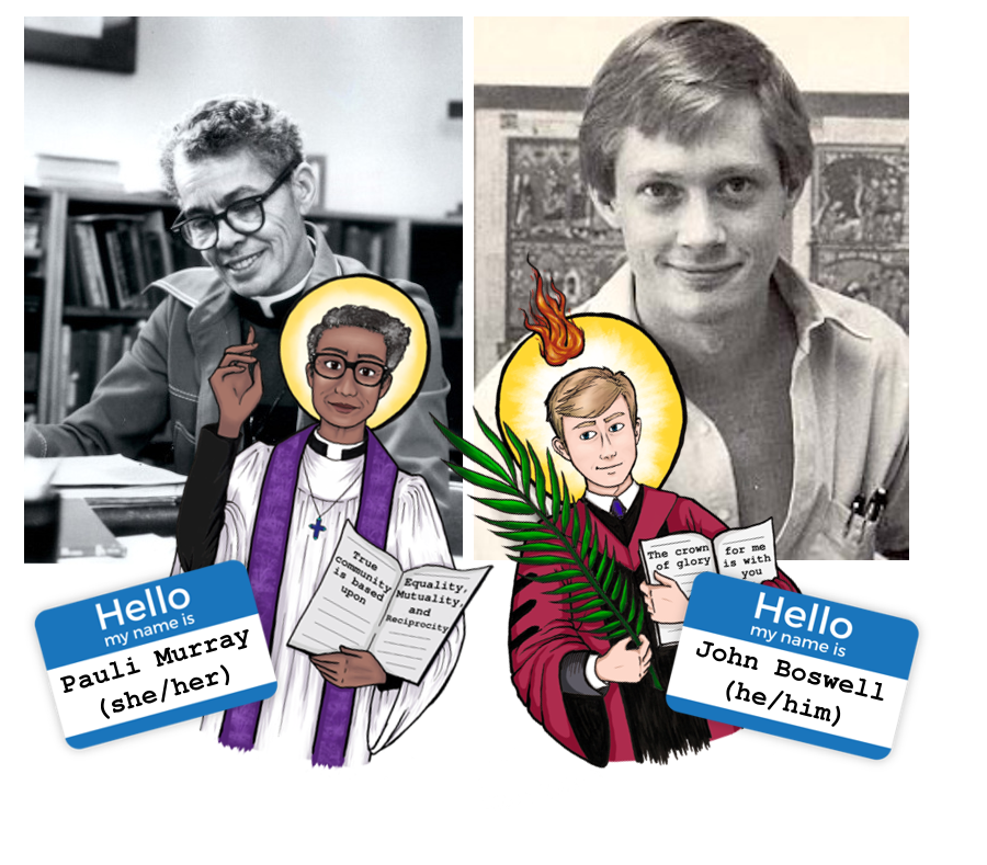 photos and illustrations of Pauli Murray (she/her) and John Boswell (he/him)